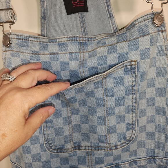 NO BO NO BOUNDARIES Denim Shortall Womens XL Blue Checkerboard Boho Cottagecore - Picture 6 of 12
